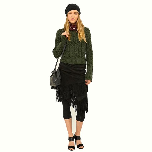 Ralph Lauren black suede leather western fringed layered skirt - Picture 3 of 5